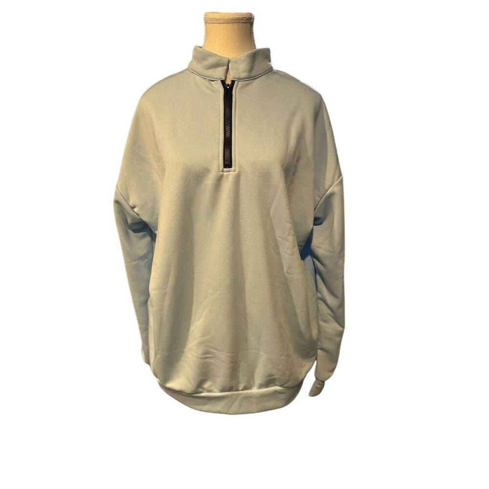 Women's Blue Relaxed Fit Half Zip Pullover Sweatshirt Size L Casual with pockets